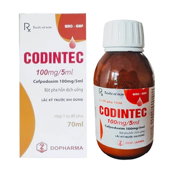 Codintec 100mg/5ml Dopharma lọ 70ml (Cefpodoxim) Codintec 100mg/5ml Dopharma lọ 70ml (Cefpodoxim)