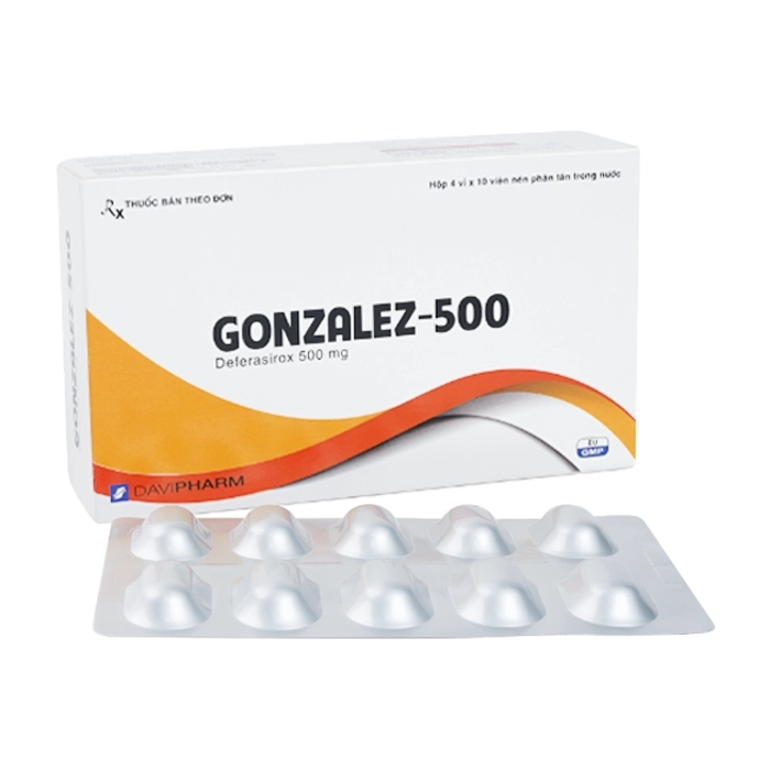 Gonzalez-500 Davipharm 4 vỉ x 10 viên (Deferasirox) Gonzalez-500 Davipharm 4 vỉ x 10 viên (Deferasirox)