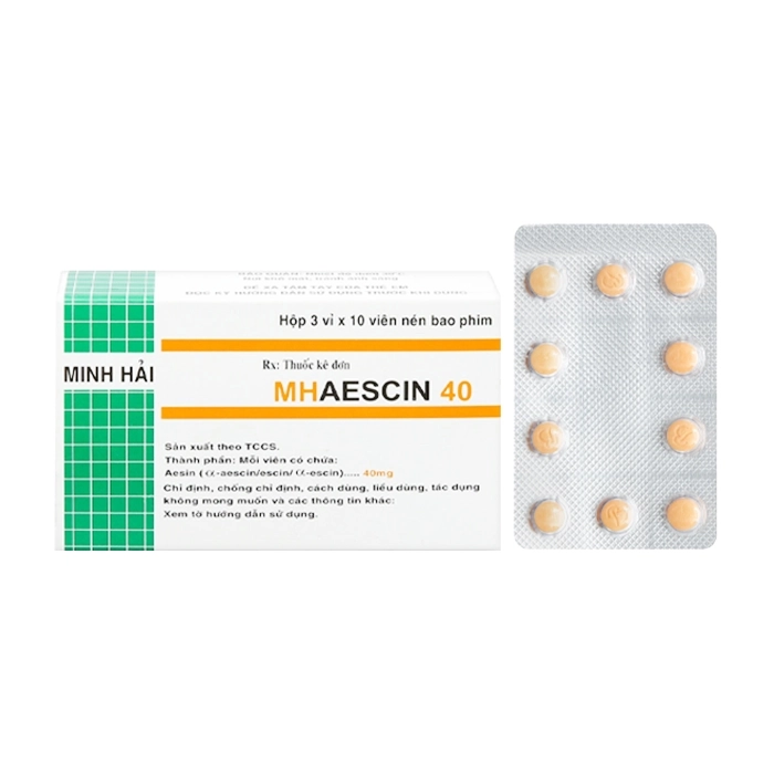 Mhaescin 40 Mipharmco 3 vỉ x 10 viên (Aescin) Mhaescin 40 Mipharmco 3 vỉ x 10 viên (Aescin)