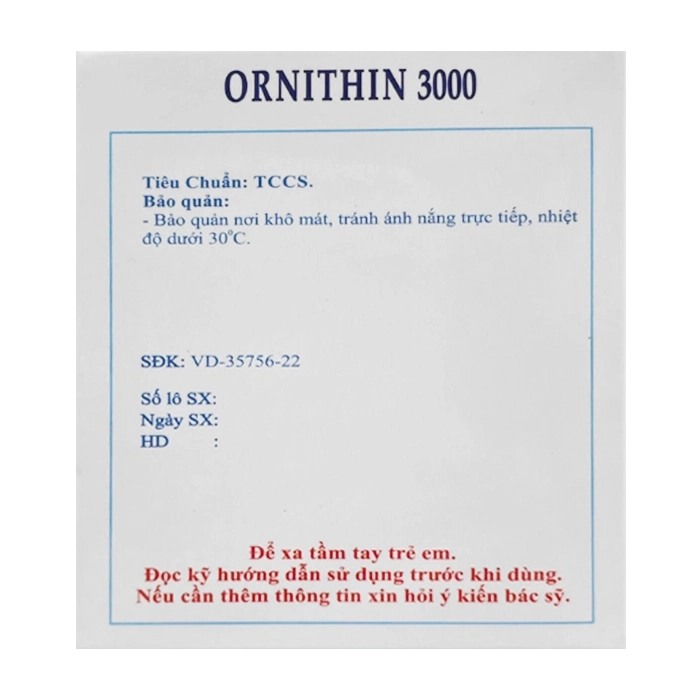 Ornithin 3000 Armephaco 20 gói x 5g (L-Ornithin L-Aspartat) Ornithin 3000 Armephaco 20 gói x 5g (L-Ornithin L-Aspartat)