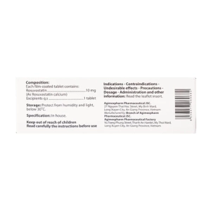 Agirovastin 10 Agimexpharm 6 vỉ x 10 viên (Rosuvastatin)