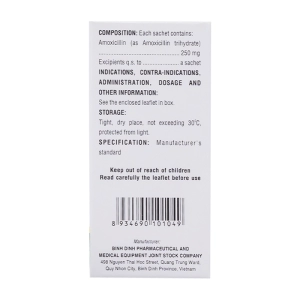 Amoxicilin 250mg Bidiphar 12 gói x 1.4g (Amoxicillin)