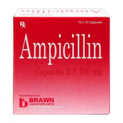 Ampicillin 500mg Brawn 10 vỉ x 10 viên Ampicillin 500mg Brawn 10 vỉ x 10 viên