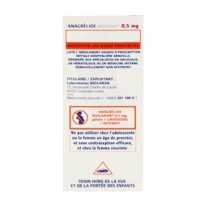 Anagrelide 0.5mg Biogaran 100 viên Anagrelide 0.5mg Biogaran 100 viên