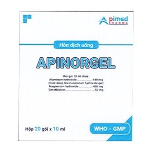 Apinorgel Apimed 20 gói x 10ml (Nhôm hydroxit + Magnesi hydroxyd + Simethicon)