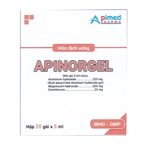 Apinorgel Apimed 20 gói x 5ml (Nhôm hydroxit + Magnesi hydroxyd + Simethicon)