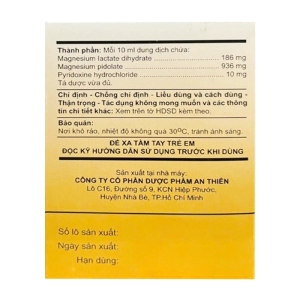 A.T Magnesi-B6 Plus An Thiên 30 ống x 10ml (Magnesi lactat dihydrat + Magnesi pidolat + Pyridoxin hydroclorid)