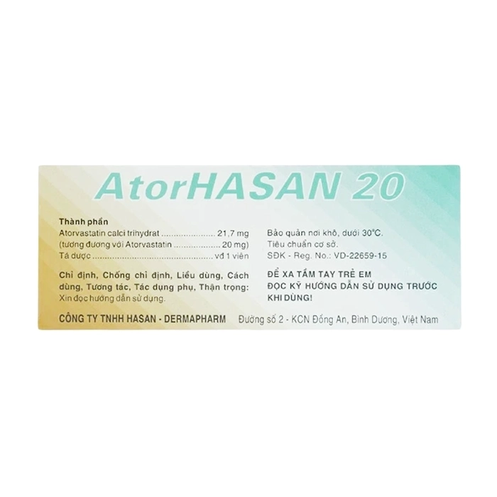 AtorHasan 20 Hasan 10 vỉ x 10 viên AtorHasan 20 Hasan 10 vỉ x 10 viên