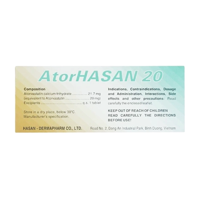AtorHasan 20 Hasan 10 vỉ x 10 viên AtorHasan 20 Hasan 10 vỉ x 10 viên