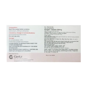 Azoget 500mg Getz Pharma 1 vỉ x 3 viên (Azithromycin)