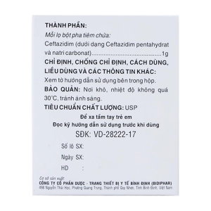 Bicefzidim 1g Bidiphar 10 lọ (Ceftazidim)