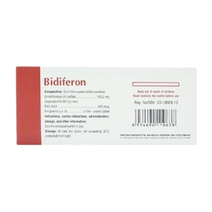 Bidiferon Bidiphar 10 vỉ x 10 viên (Sắt (II) Fumarat + Acid Folic)