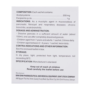 Bifacold 200mg Bidiphar 30 gói x 1g (Acetylcystein)