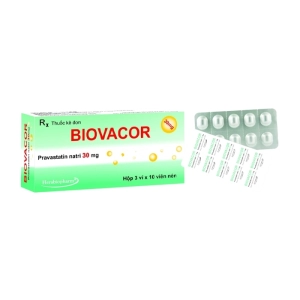 Biovacor 30mg Herabiopharm 3 vỉ x 10 viên (Pravastatin natri)