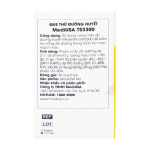 Blood Glucose TS3300 MediUSA 50 cái - Que thử đường huyết