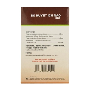 Bổ Huyết Ích Não BDF Bidiphar 6 vỉ x 10 viên (Đương quy + Bạch quả)