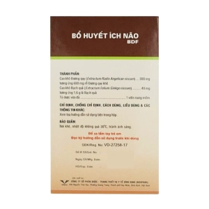 Bổ Huyết Ích Não BDF Bidiphar 6 vỉ x 10 viên (Đương quy + Bạch quả)