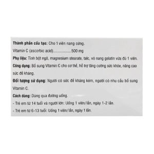 BV-Vitamin C500 BV Pharma 10 vỉ x 10 viên - Bổ sung Vitamin C cho cơ thể