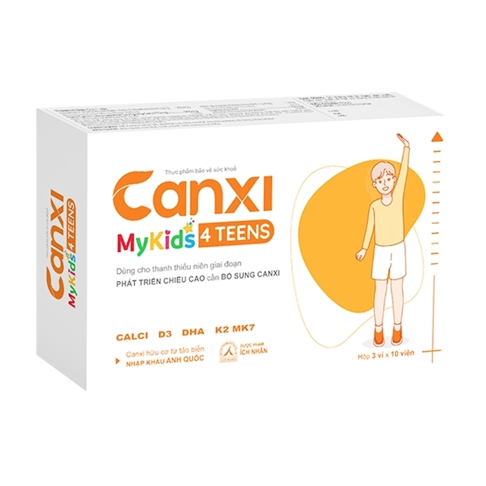Canxi Mykids 4 Teens Ích Nhân 3 vỉ x 10 viên - Bổ sung Canxi, Vitamin D3 cho trẻ