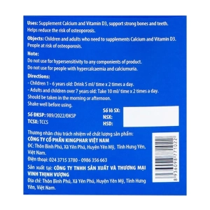 Canxi Vitamin D3 Kingphar 30 ống x 5ml - Bổ sung Canxi, Vitamin D3 cơ thể Canxi Vitamin D3 Kingphar 30 ống x 5ml - Bổ sung Canxi, Vitamin D3 cơ thể