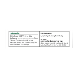 Cecorte 30 Phúc Vinh 3 vỉ x 10 viên (Deflazacort)