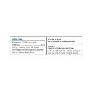 Cecorte 6 Phúc Vinh 3 vỉ x 10 viên (Deflazacort)