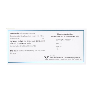 Cephalexin 500mg Bidiphar 10 vỉ x 10 viên (Cephalexin monohydrat)