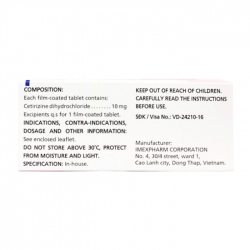 Cetirizin 10mg Imexpharm, 10 vỉ x 10 viên Cetirizin 10mg Imexpharm, 10 vỉ x 10 viên