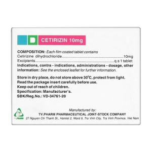 Cetirizin 10mg TV.Pharm 10 vỉ x 10 viên (Cetirizin hydroclorid)