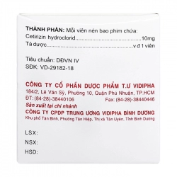 Cetirizin 10mg Vidipha 10 vỉ x 10 viên - Thuốc chống dị ứng
