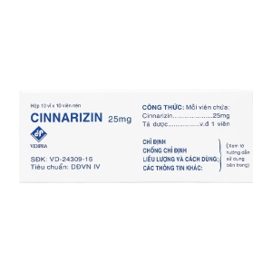 Cinnarizin 25mg Vidipha 10 vỉ x 10 viên (Cinnarizine)