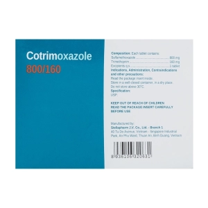 Cotrimoxazole 800/160 Stellapharm 10 vỉ x 10 viên Cotrimoxazole 800/160 Stellapharm 10 vỉ x 10 viên