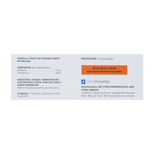 Coxnis 7,5mg Davipharm, 6 vỉ x 10 viên Coxnis 7,5mg Davipharm, 6 vỉ x 10 viên