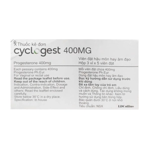 Cyclogest 400mg LDCollin 3 vỉ x 5 viên Cyclogest 400mg LDCollin 3 vỉ x 5 viên