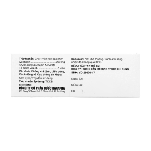 Daquetin 200 Danapha 6 vỉ x 10 viên (Quetiapine)
