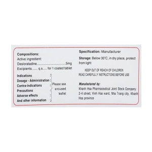 Desloratadin 5mg Khapharco 10 vỉ x 10 viên (Desloratadine)