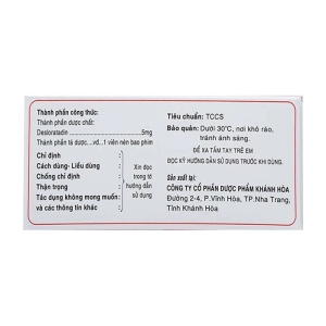 Desloratadin 5mg Khapharco 10 vỉ x 10 viên (Desloratadine)