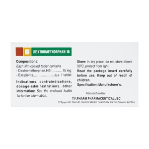 Dextromethorphan 15 TV.Pharm 10 vỉ x 10 viên (Dextromethorphan)