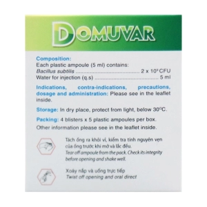 Domuvar CPC1 Hà Nội 4 vỉ x 5 ống x 5ml (Bacillus subtilis) Domuvar CPC1 Hà Nội 4 vỉ x 5 ống x 5ml (Bacillus subtilis)