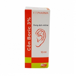 Dung dịch nhỏ tai Cồn Boric 3% F.T Pharma, Chai 10 ml Dung dịch nhỏ tai Cồn Boric 3% F.T Pharma, Chai 10 ml
