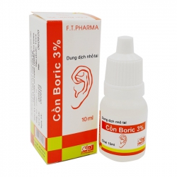 Dung dịch nhỏ tai Cồn Boric 3% F.T Pharma, Chai 10 ml Dung dịch nhỏ tai Cồn Boric 3% F.T Pharma, Chai 10 ml