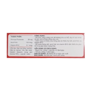 Fe Folic Thephaco 3 vỉ x 10 viên - Bổ sung thiếu hụt sắt, Acid folic