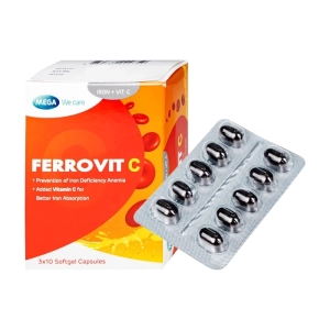 Ferrovit C Mega We care 3 vỉ x 10 viên - Hỗ trợ giảm nguy cơ thiếu sắt, thiếu máu