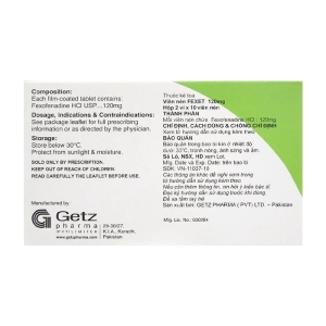 Fexet 120mg Getz Pharma 2 vỉ x 10 viên (Fexofenadine HCl)
