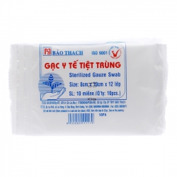 Gạc y tế  Bảo Thạch 8cm x 10cm x 12 lớp, Hộp 10 miếng Gạc y tế  Bảo Thạch 8cm x 10cm x 12 lớp, Hộp 10 miếng