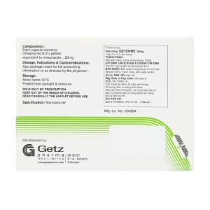 Getzome 20 Getz Pharma 2 vỉ x 7 viên (Omeprazole)