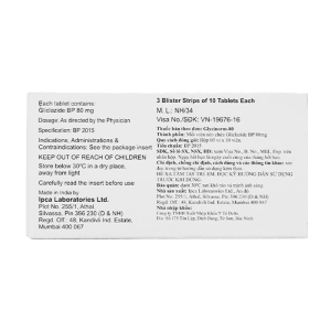 Glycinorm-80 Ipca 3 vỉ x 10 viên (Gliclazide)