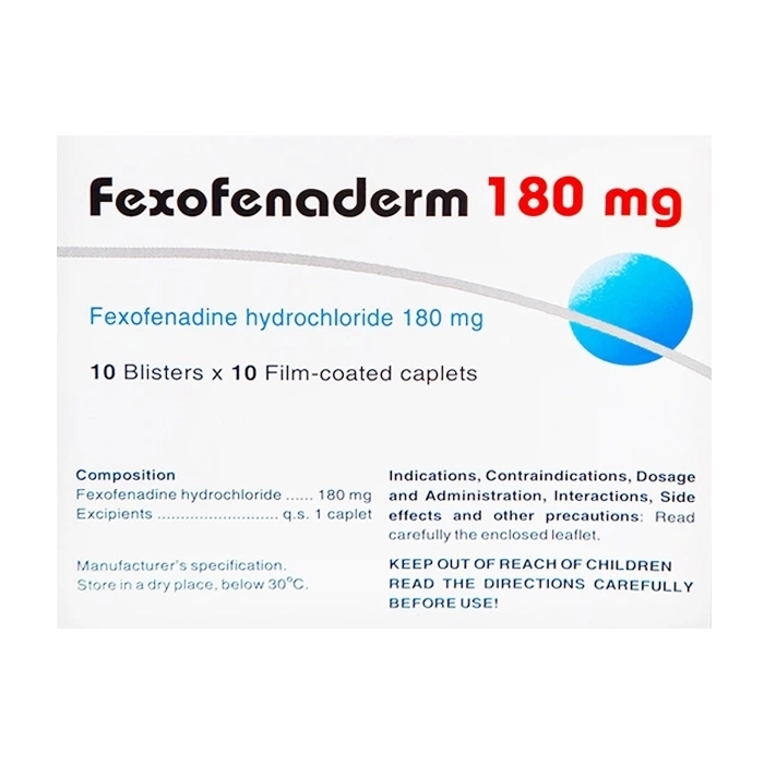 Fexofenaderm 180mg Hasan 10 vỉ x 10 viên