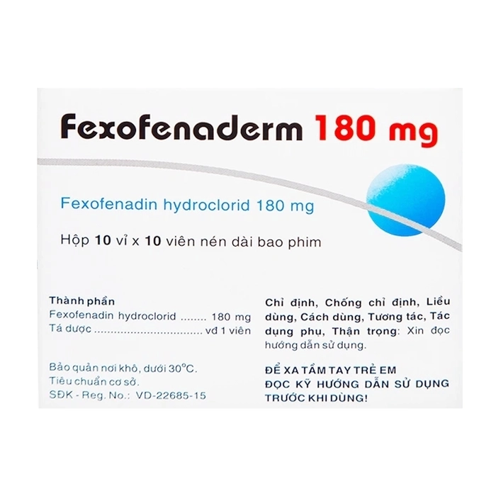 Fexofenaderm 180mg Hasan 10 vỉ x 10 viên
