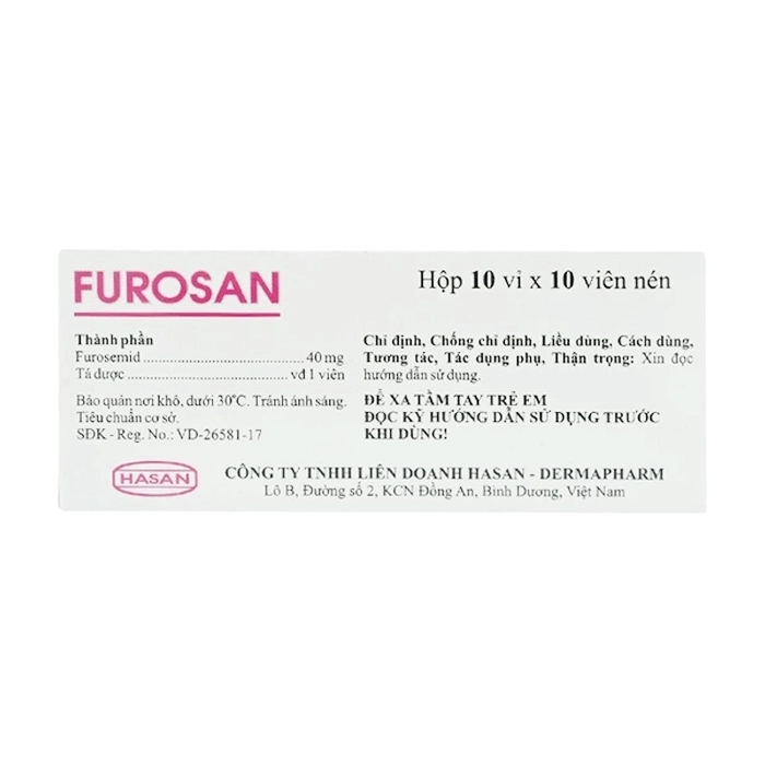 Furosan 40mg Hasan 10 vỉ x 10 viên Furosan 40mg Hasan 10 vỉ x 10 viên